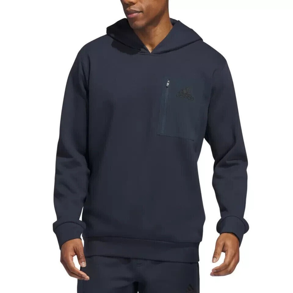 Adidas Men's Fleece Blue Hoodie with Kangaroo Pocket